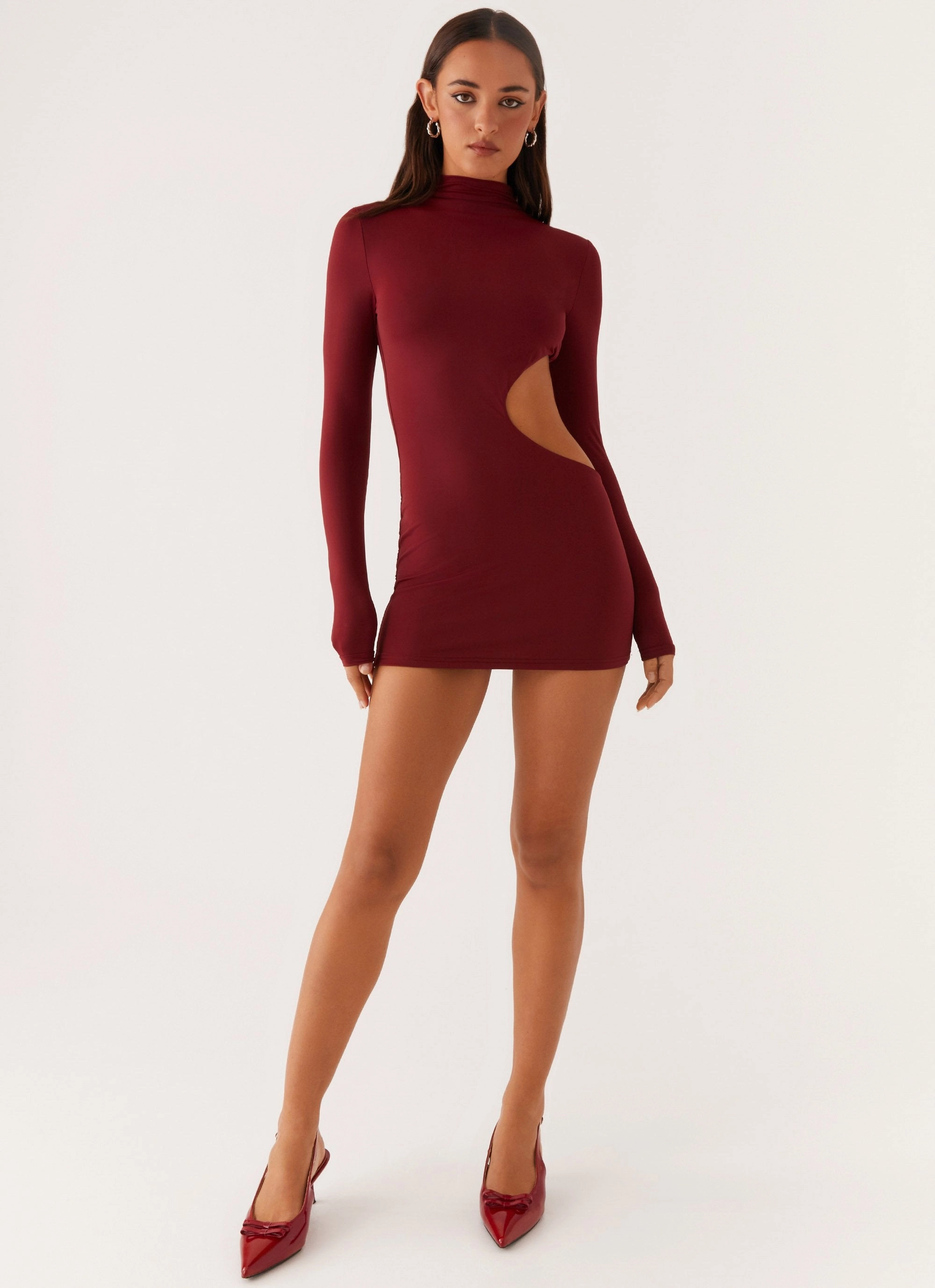 Night Ready Trendy Layer Rora Cut Out Mini Dress - Mulberry