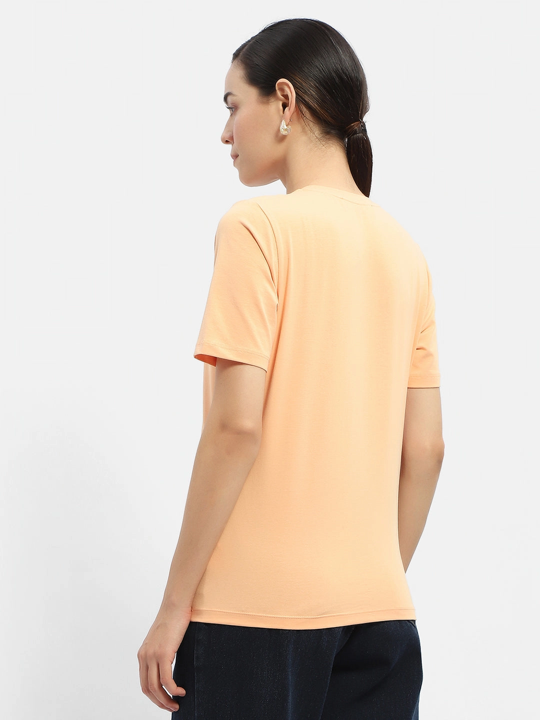 Madame Embellished Typography Peach Regular T-Shirt Soft and Light Wear