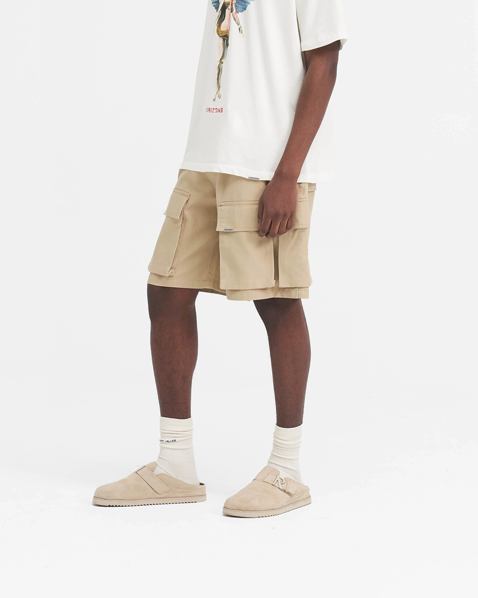 Warm Look Sweat Wicking Lining Baggy Cotton Cargo Short - Sandstone