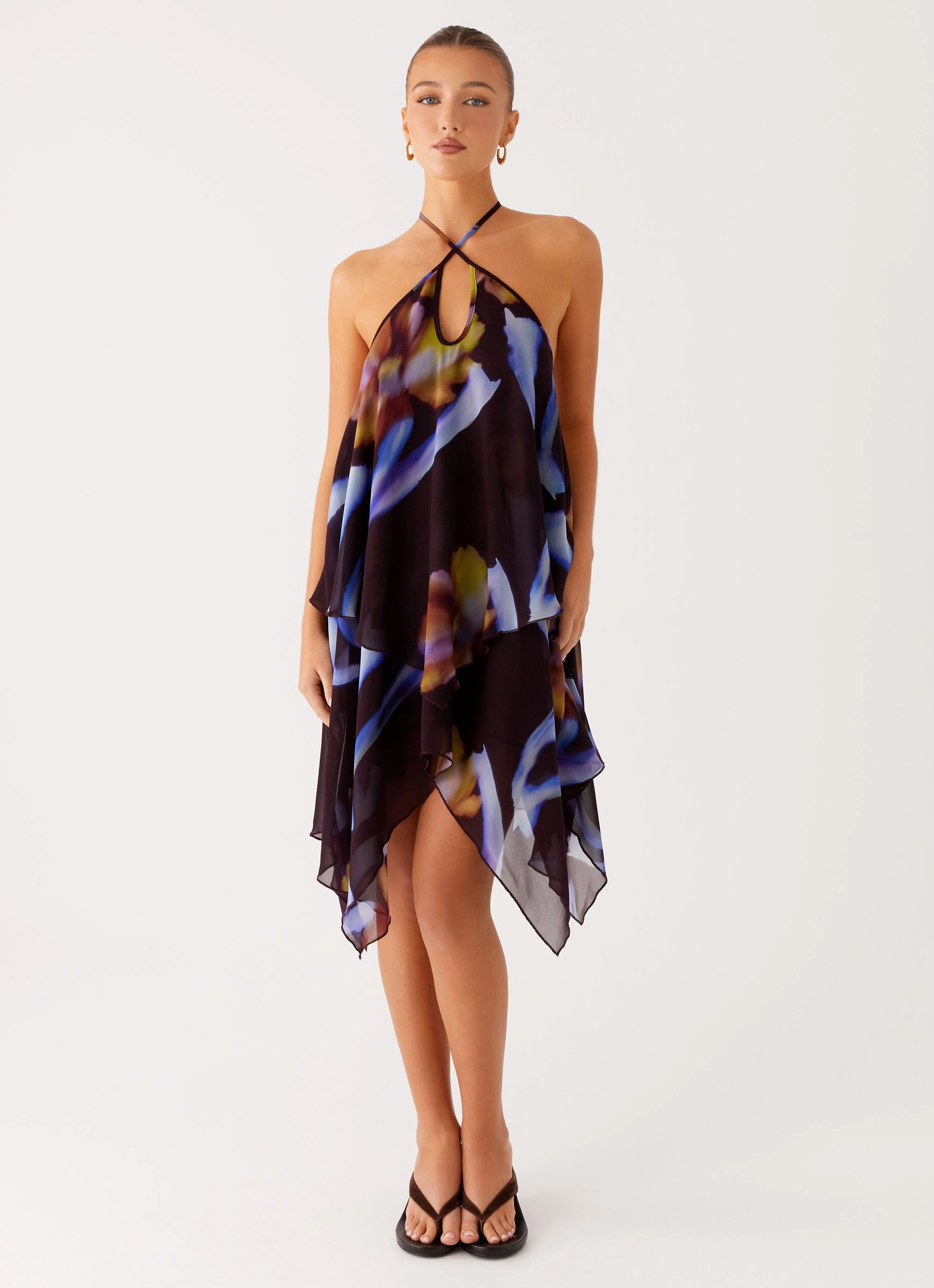 Lightweight Verbena Midi Dress - Dark Floral