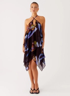 Lightweight Verbena Midi Dress - Dark Floral
