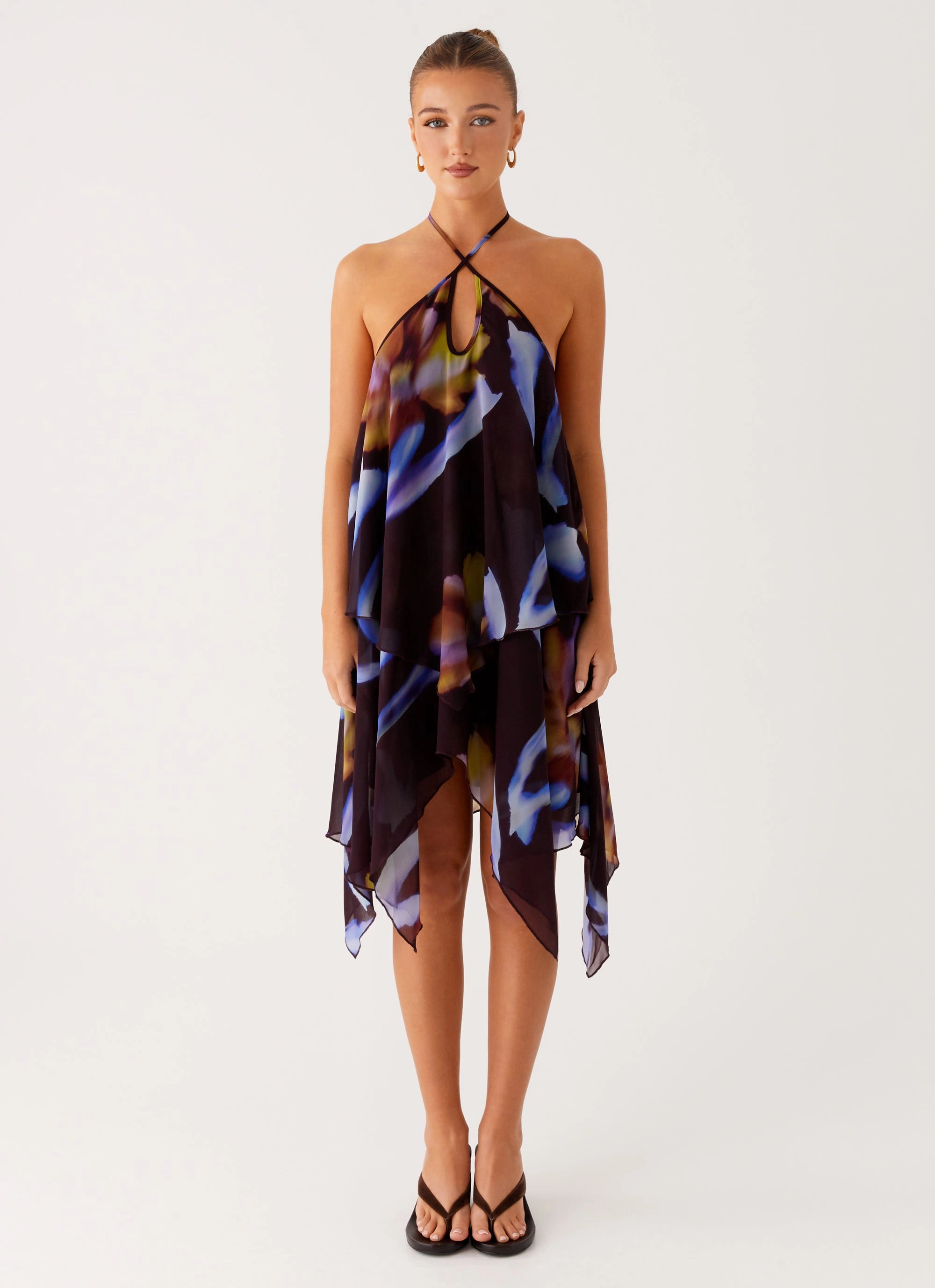 Verbena Midi Dress - Dark Floral Trendy wrap gown