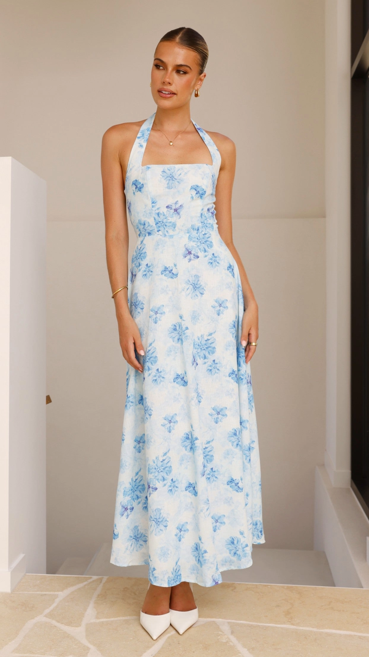 Mady Maxi Dress - Blue Floral Noble Glow Timeless slip dress