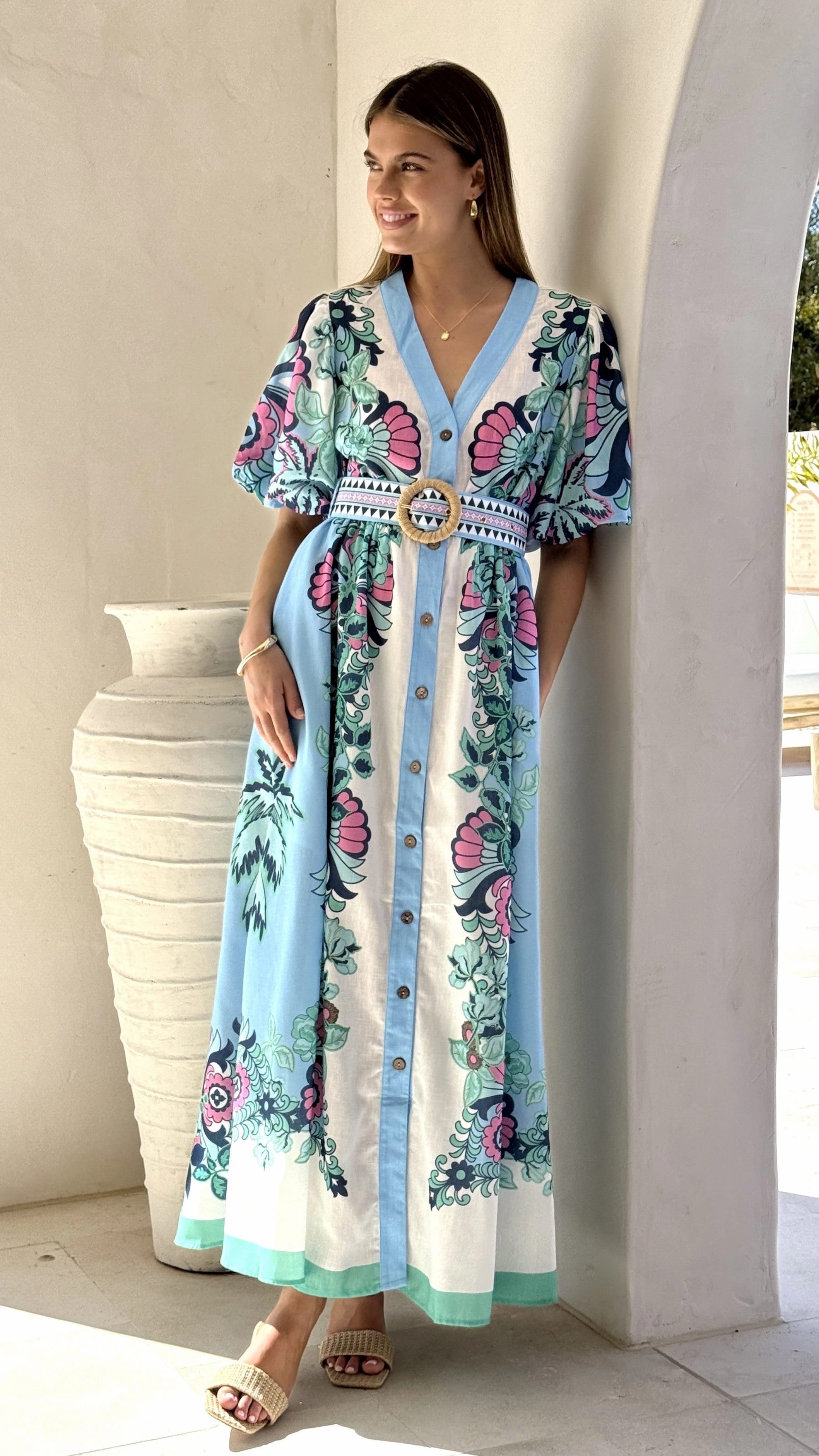 Dali Maxi Dress - Island Bloom Blue Fashion Layers Korean Trend