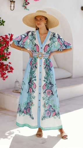 Dreamy Presence Dali Maxi Dress - Island Bloom Blue