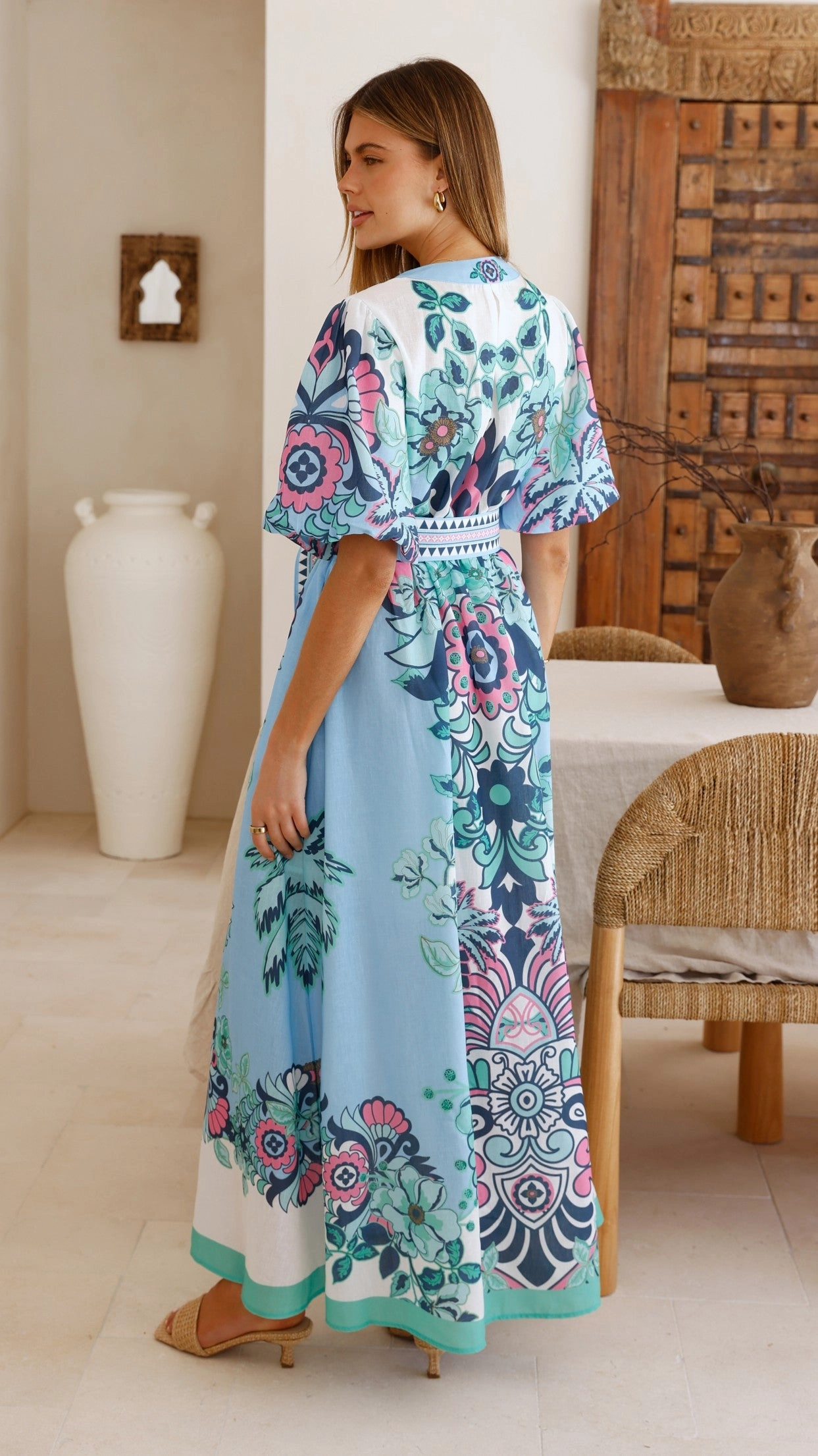 Side-Zip Dali Maxi Dress - Island Bloom Blue