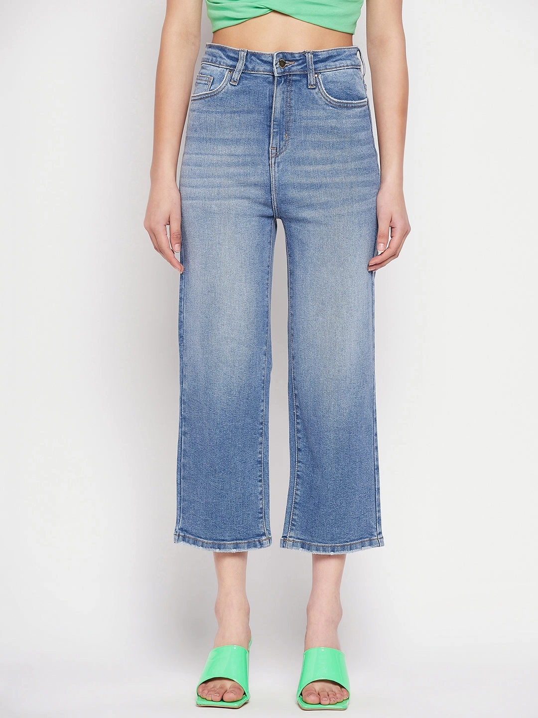 Madame Blue Denim Festival Outfit Date Night Professional Wear Acid Wash Effect