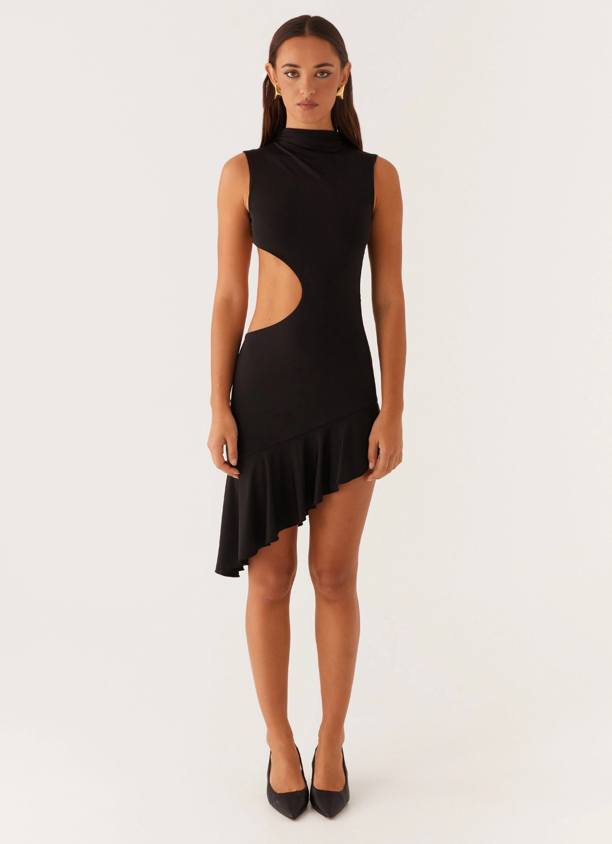 Natara Cut Out Midi Dress - Black Simple Texture Bless Touch