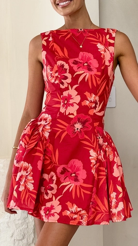 Canika Mini Dress - Red Floral Work Favorite
