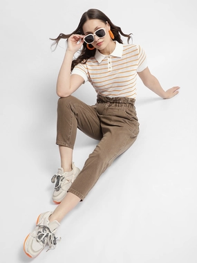 Madame Orange Striped Polo Neck T-Shirt coordinate with other items