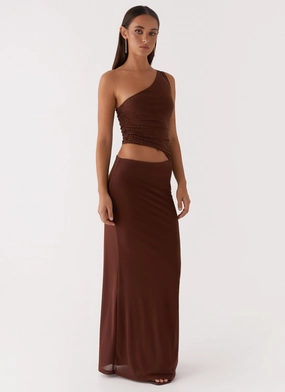 Chic Harmony Seranella Sequin One Shoulder Maxi Dress - Chocolate
