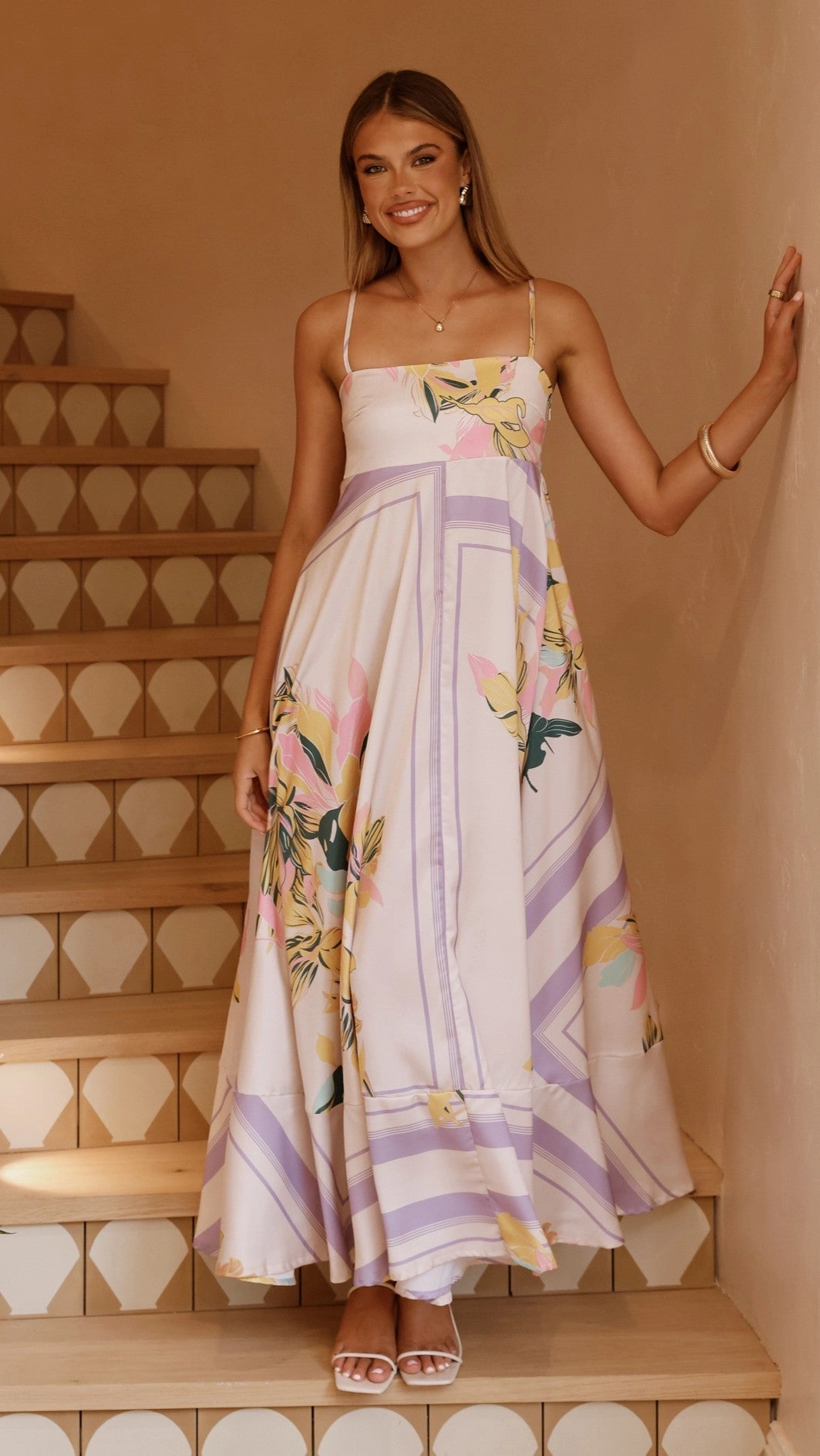 Kaethe Maxi Dress - Beige/Lilac animal-print