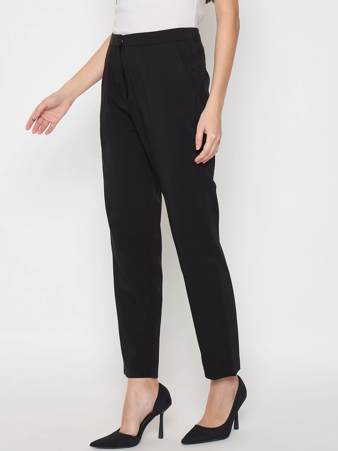 high waisted Contrast Trim Madame Alex Waist Belt Detail Solid Black Trousers
