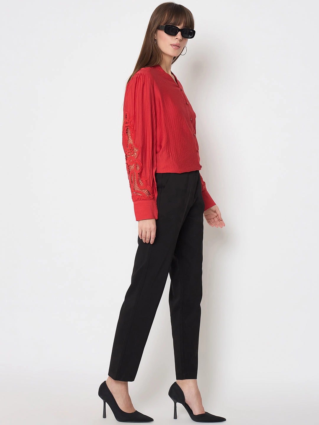 Madame Alex Waist Belt Detail Solid Black Trousers Athletic Comfort