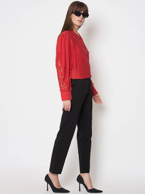 Madame Alex Waist Belt Detail Solid Black Trousers Athletic Comfort