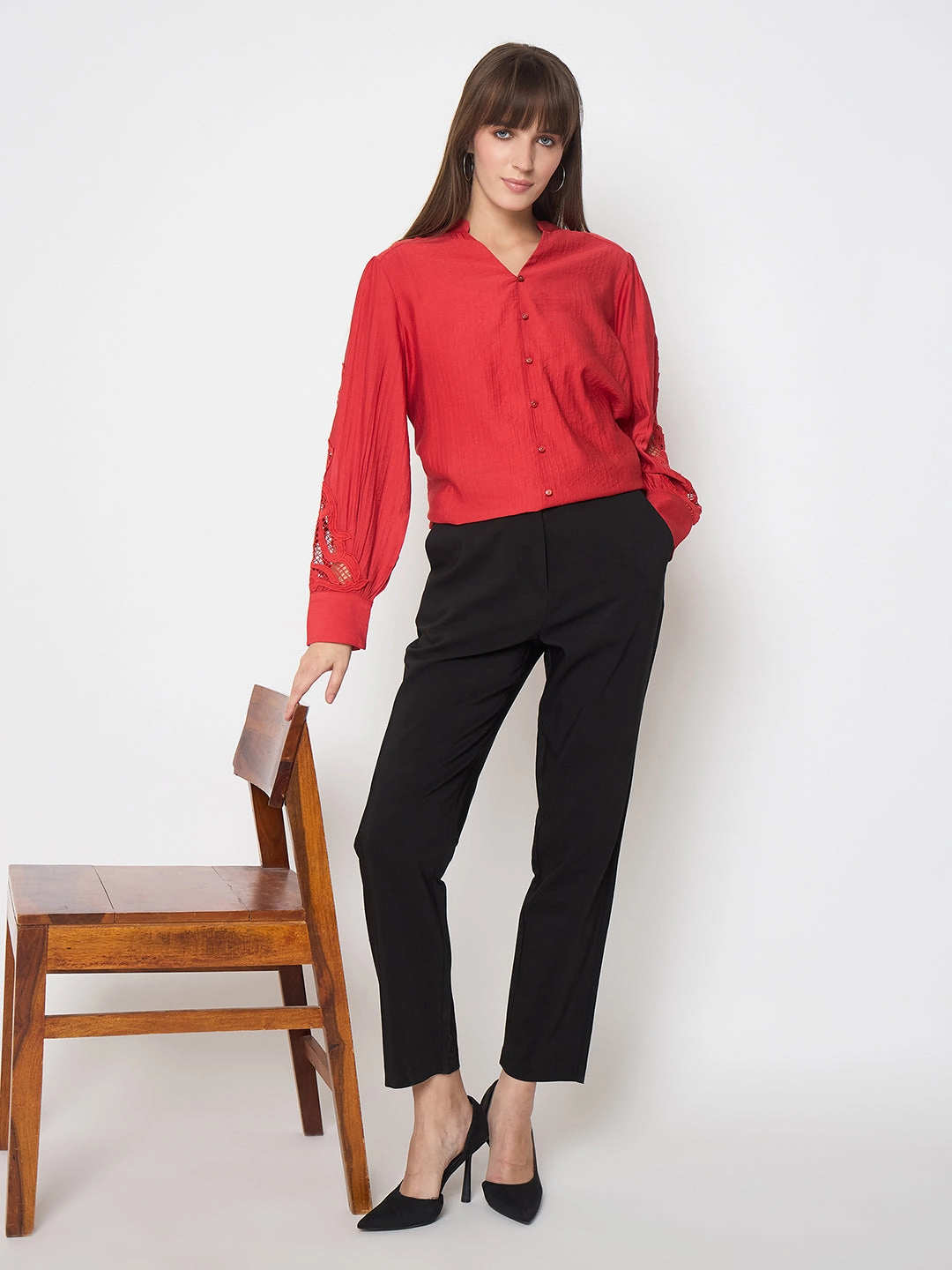 Madame Alex Waist Belt Detail Solid Black Trousers Urban Cool