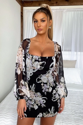Summer Fashion Soni Dress - Black Floral