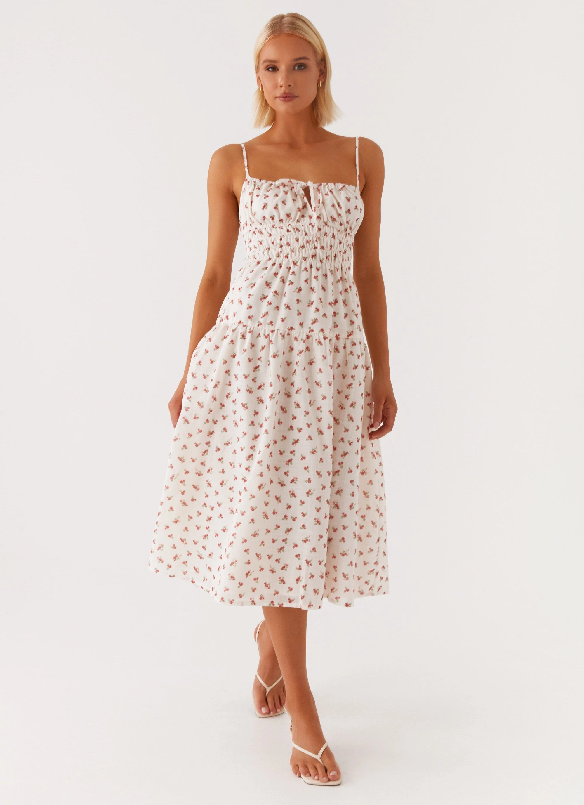 Arla Midi Dress - Red Ditsy Floral Urban Motion Perfect Proportion