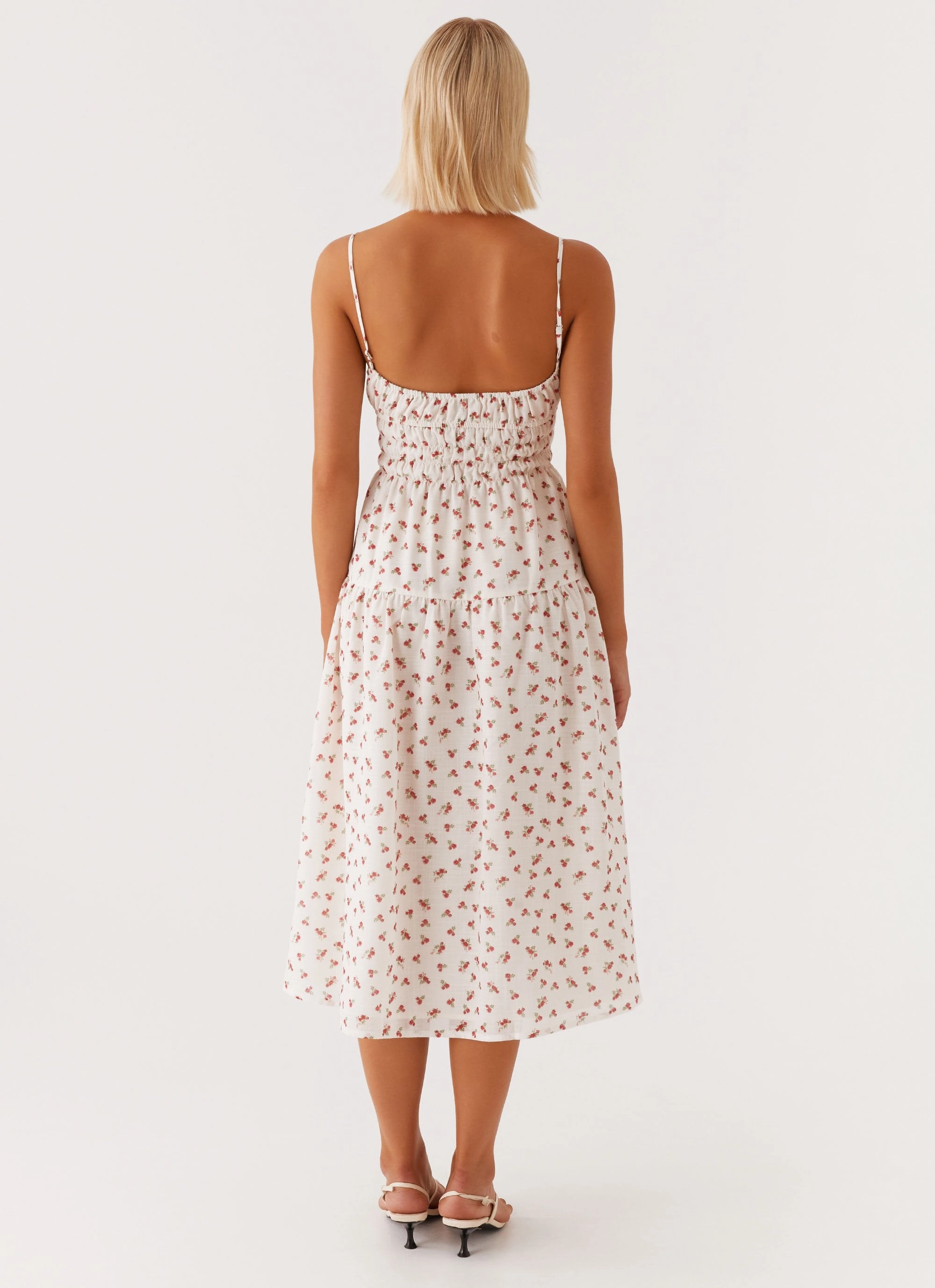 Arla Midi Dress - Red Ditsy Floral Modest Light Polished office dress