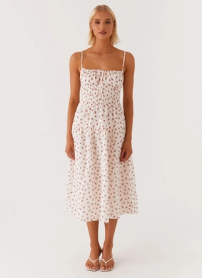 Silky texture custom-fit Arla Midi Dress - Red Ditsy Floral