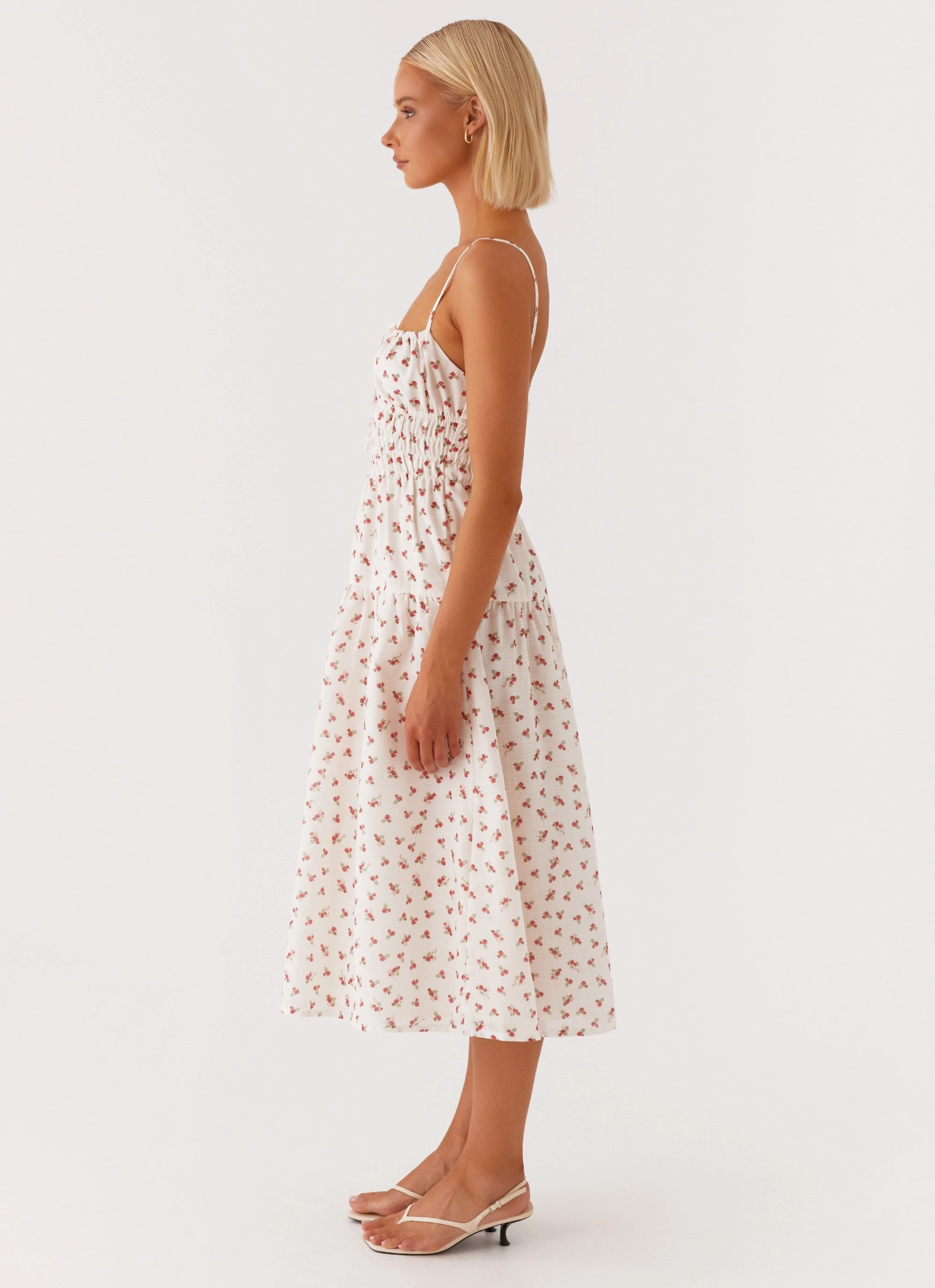 Arla Midi Dress - Red Ditsy Floral Air Layer