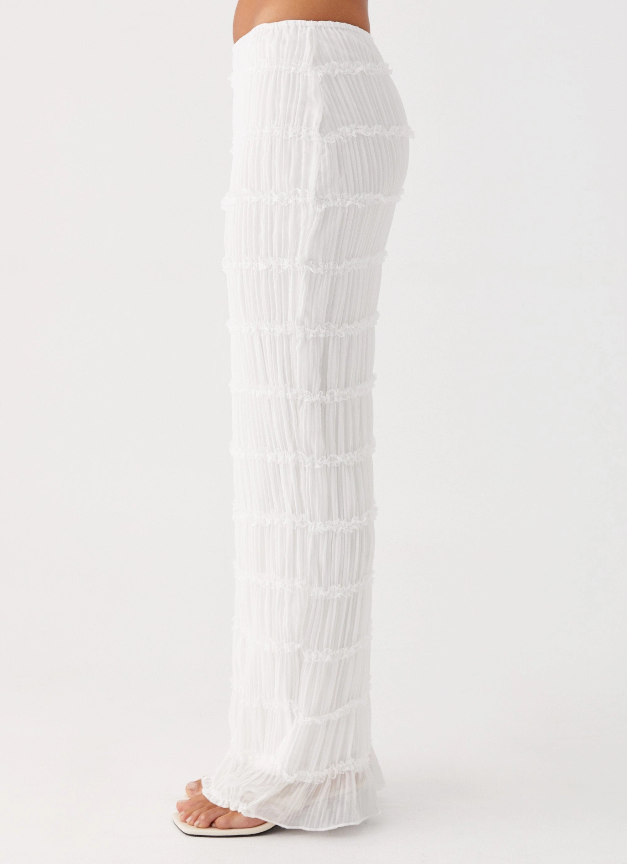 Daydreaming Low Rise Maxi Skirt - White Ruching Details Elegant Feel