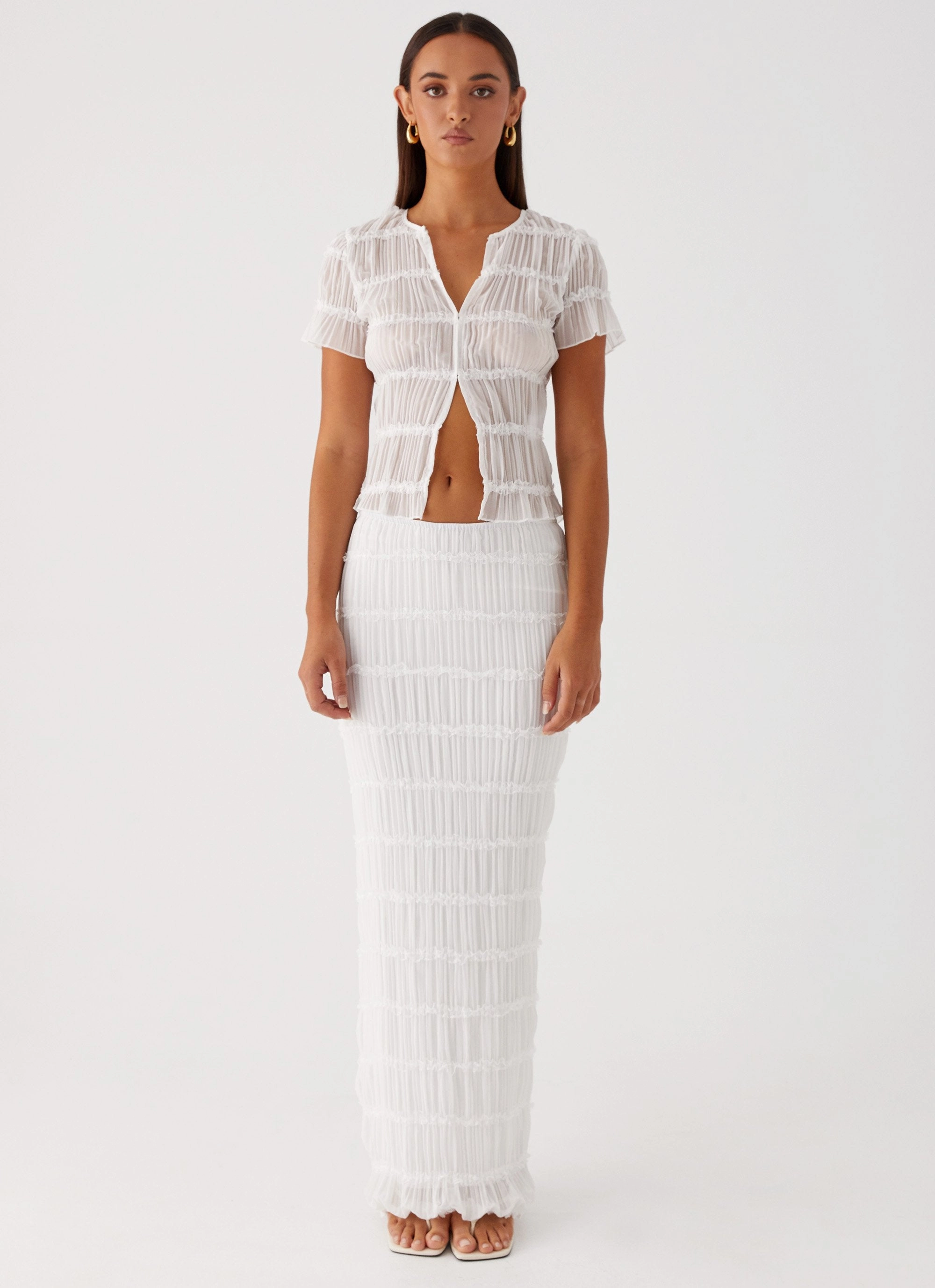 Semi Sheer Collaboration Piece Daydreaming Low Rise Maxi Skirt - White
