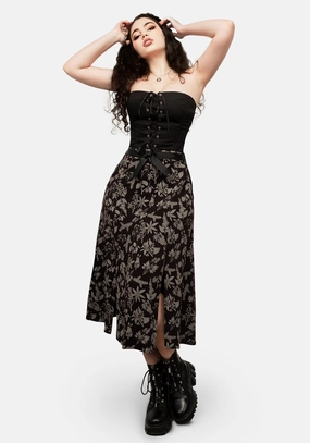 Urban Pulse ribbed texture POISONOUS PLANT SPLIT MIDI SKIRT