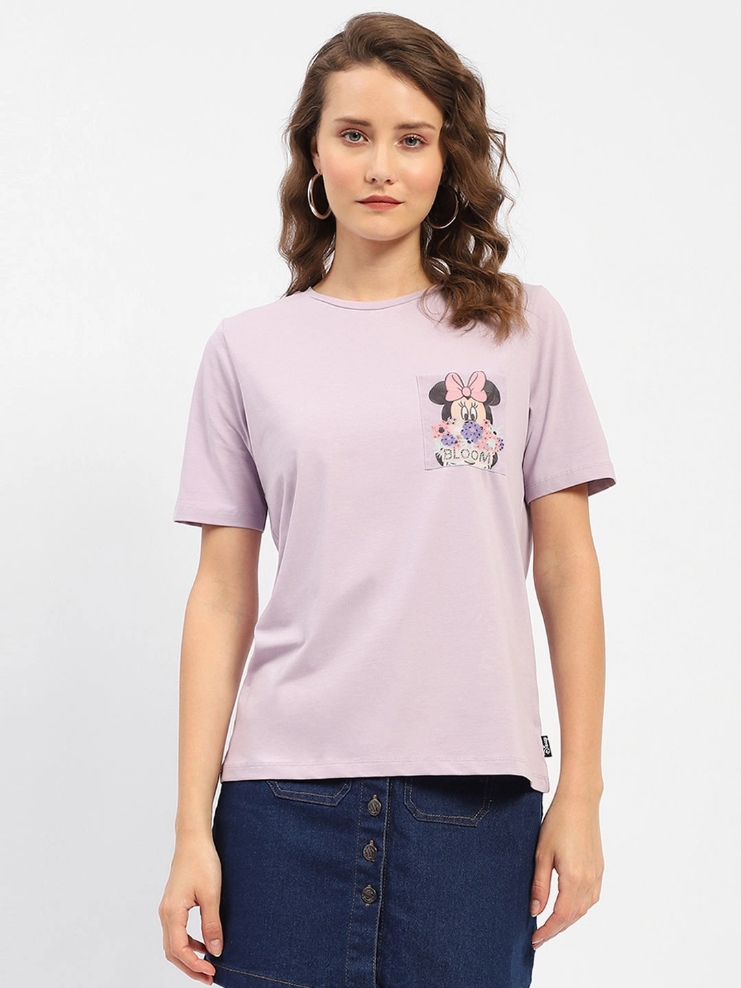 Madame Disney Mickey Mouse Printed Regular Mauve T-Shirt Slim Silhouette