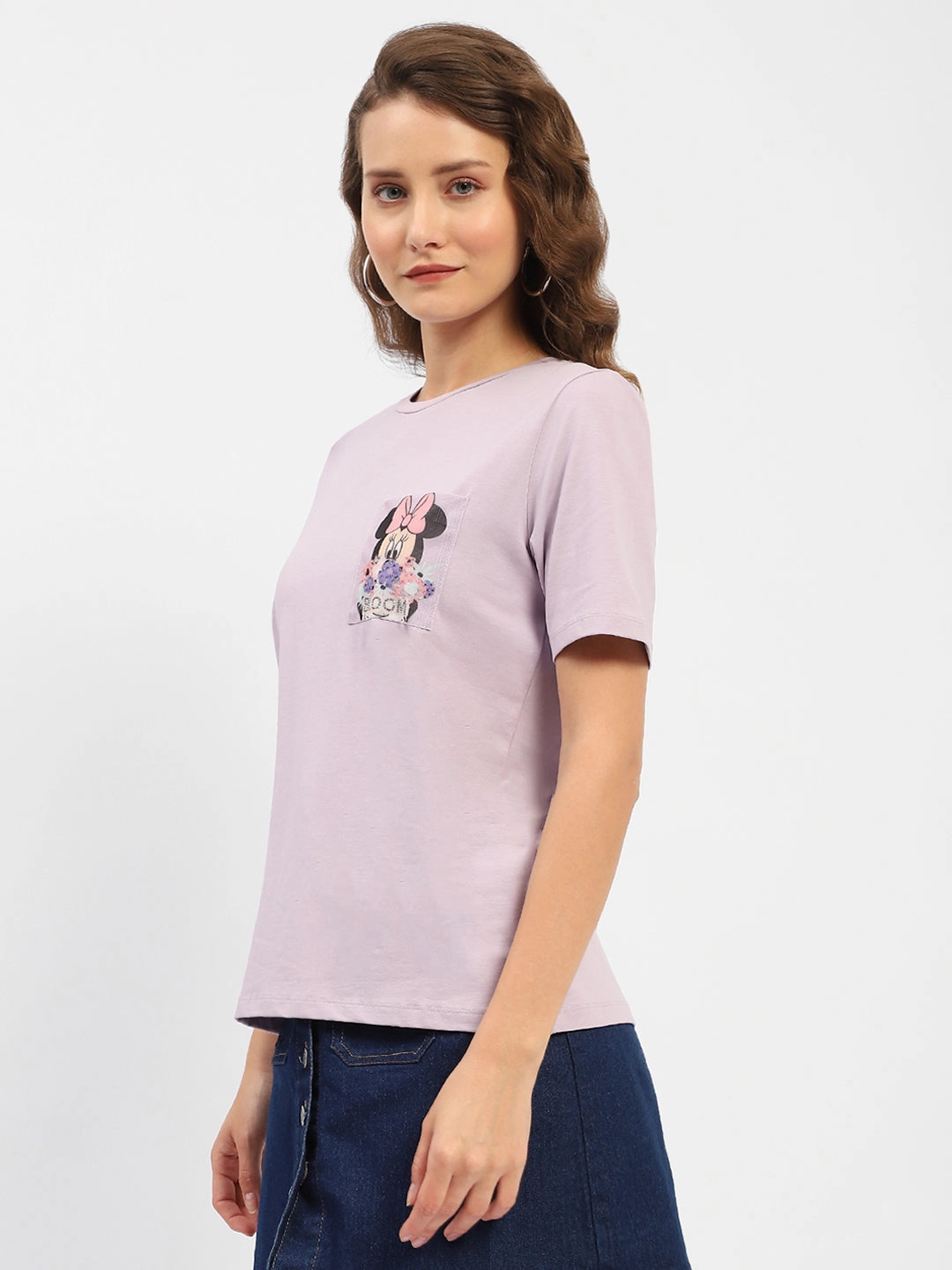 Madame Disney Mickey Mouse Printed Regular Mauve T-Shirt Simple and Chic