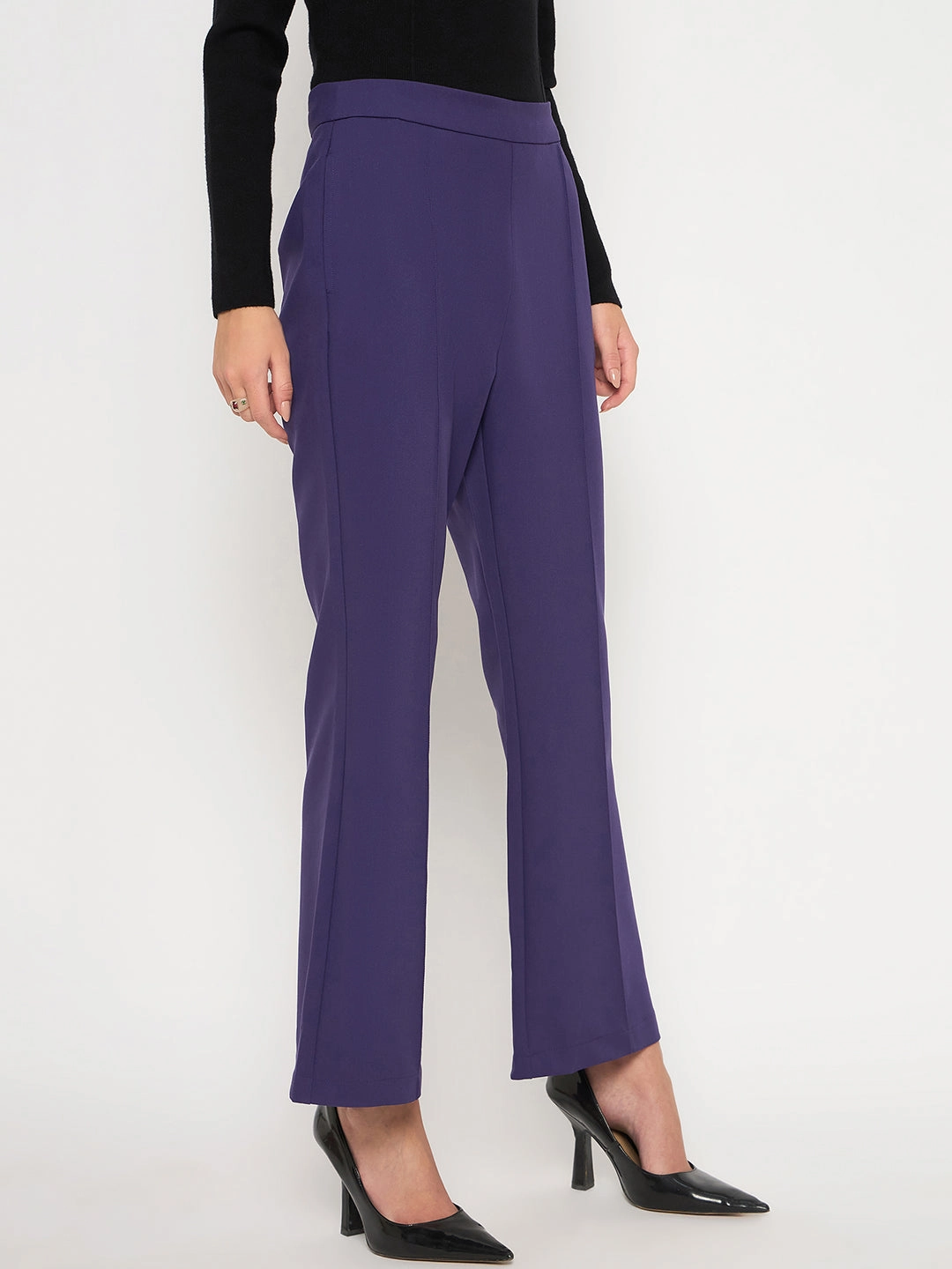 Simple and Cozy Movement Comfort Madame Pleated Flared Purple Trousers