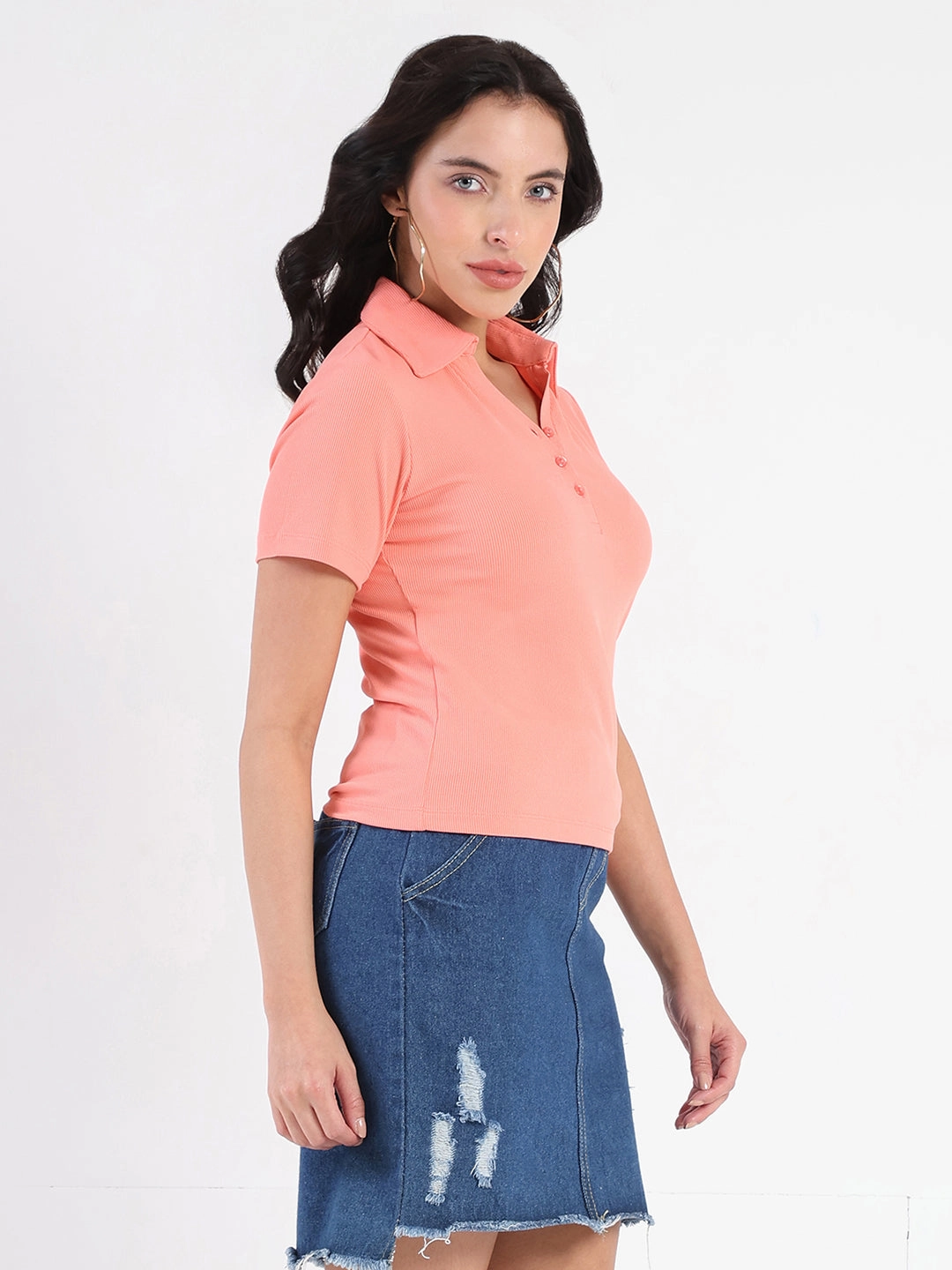 Madame  Solid Carrot Polo Pique T-shirt Ribbed Collar Design Quick Comfort Fit