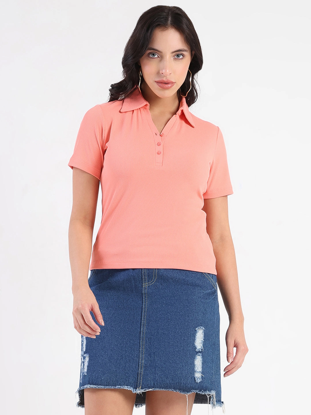 Madame  Solid Carrot Polo Pique T-shirt Cool Comfort