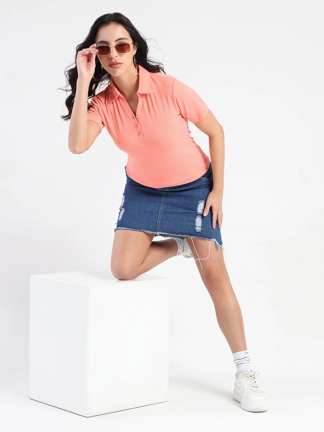 Daily Trend petite size Madame  Solid Carrot Polo Pique T-shirt