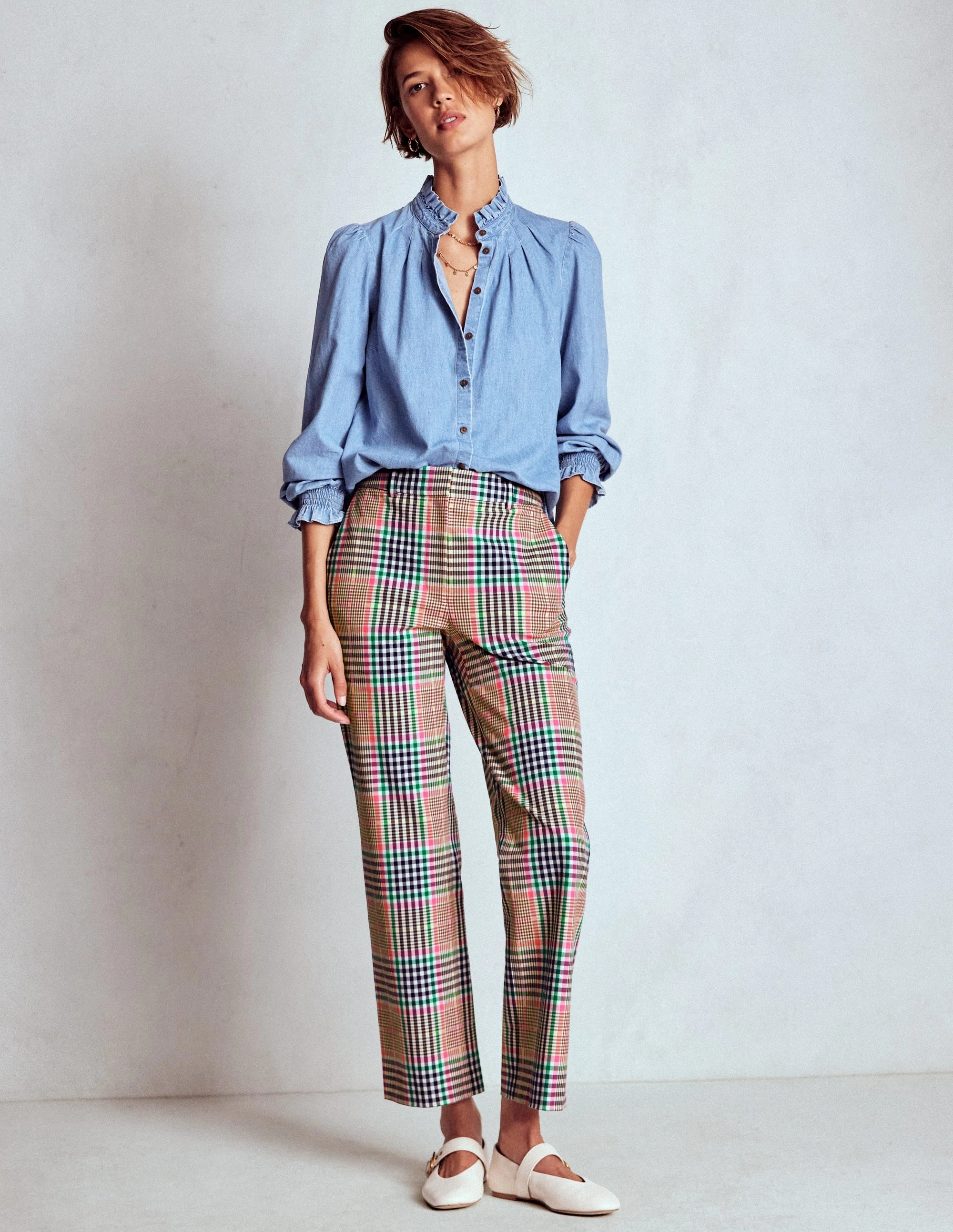 pilling resistant Canonbury Tailored Trousers-Brown,Rose Pink and Navy Check