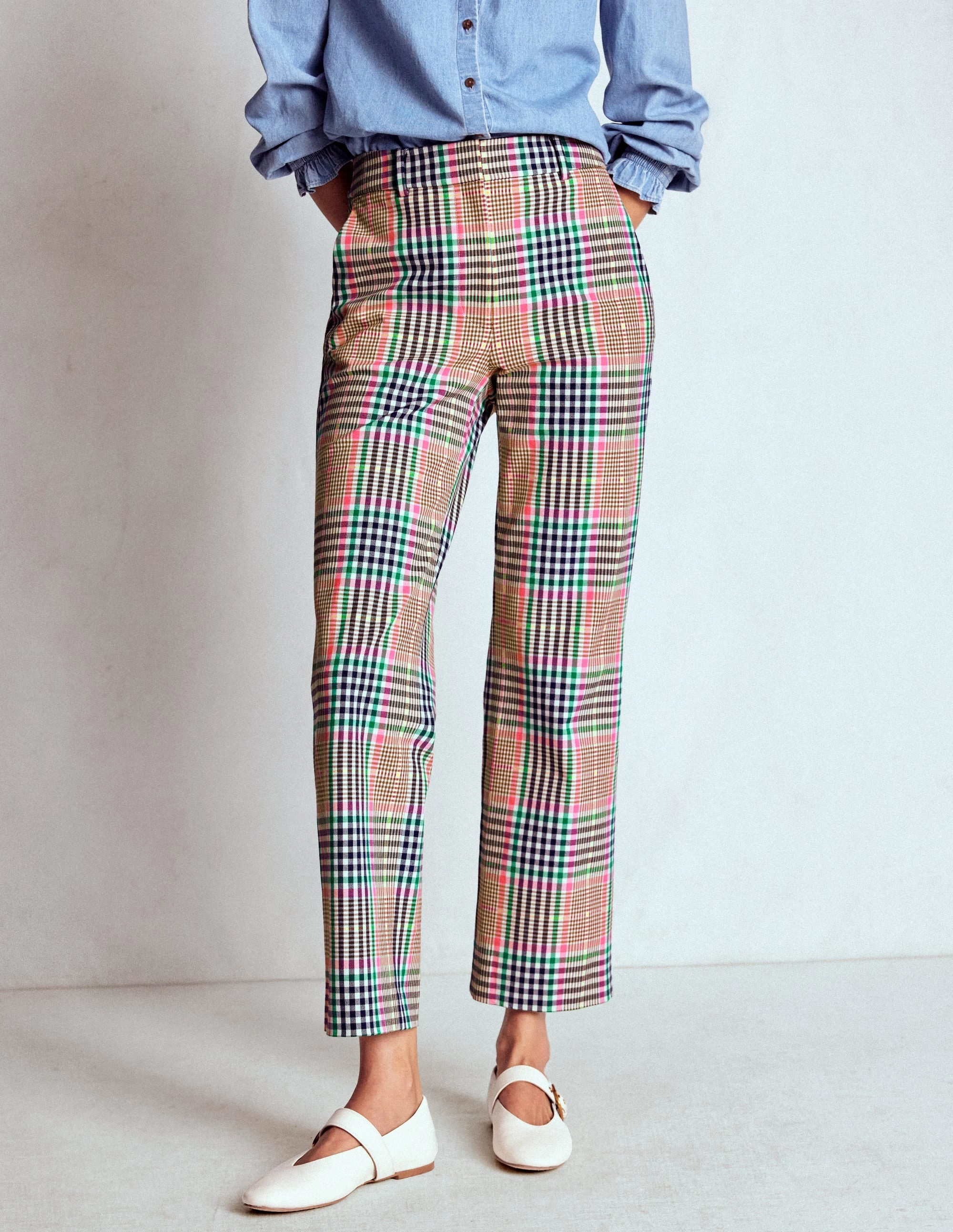 Canonbury Tailored Trousers-Brown,Rose Pink and Navy Check Sport Ready Fit