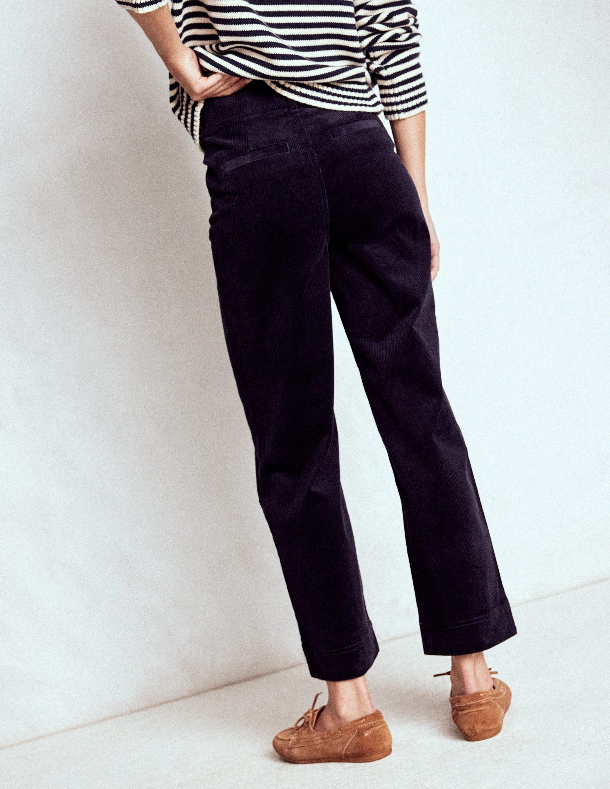 Contoured Panel Design Primrose Cord Trousers-Navy