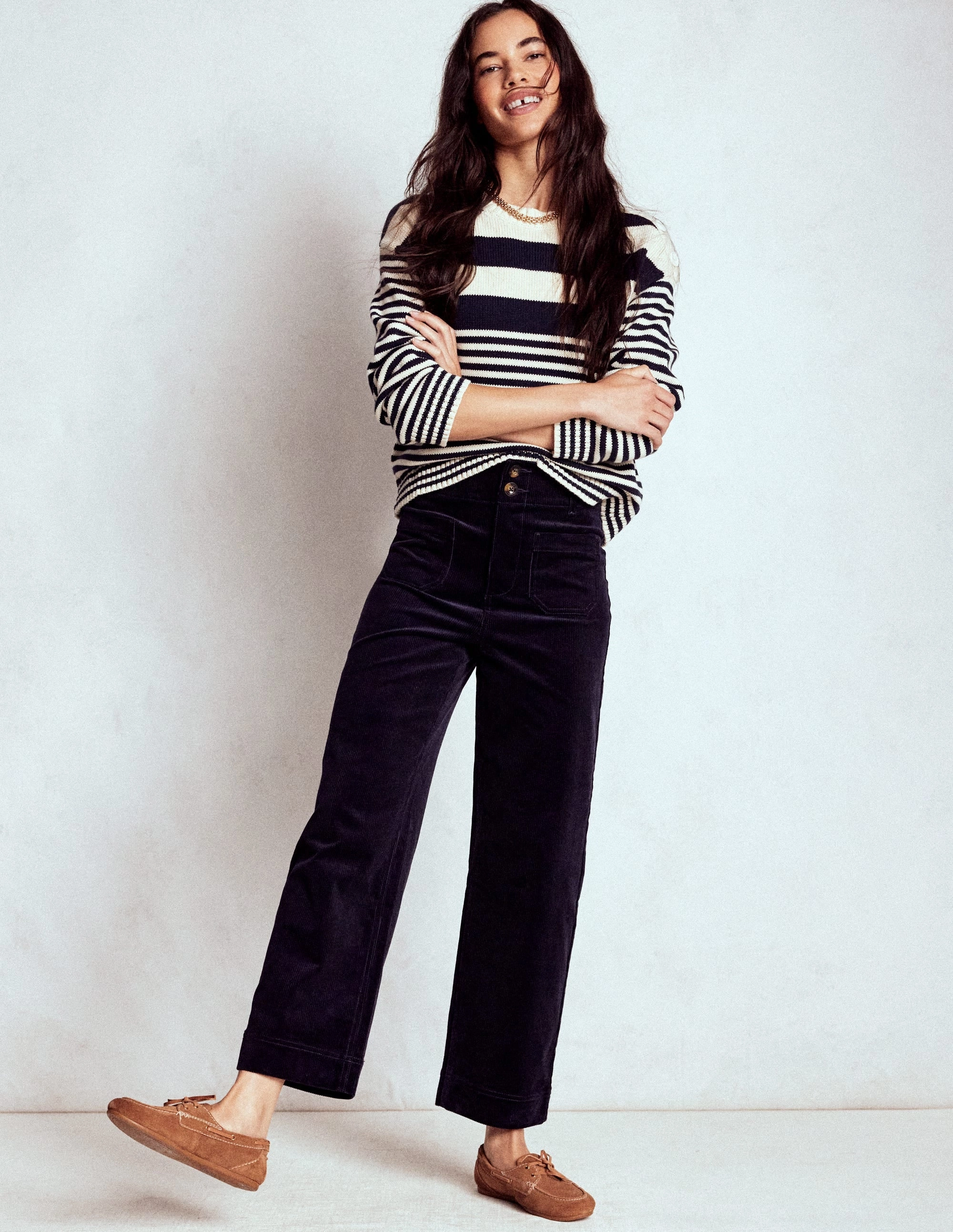 Primrose Cord Trousers-Navy Non Clip Sporty Comfort Fit