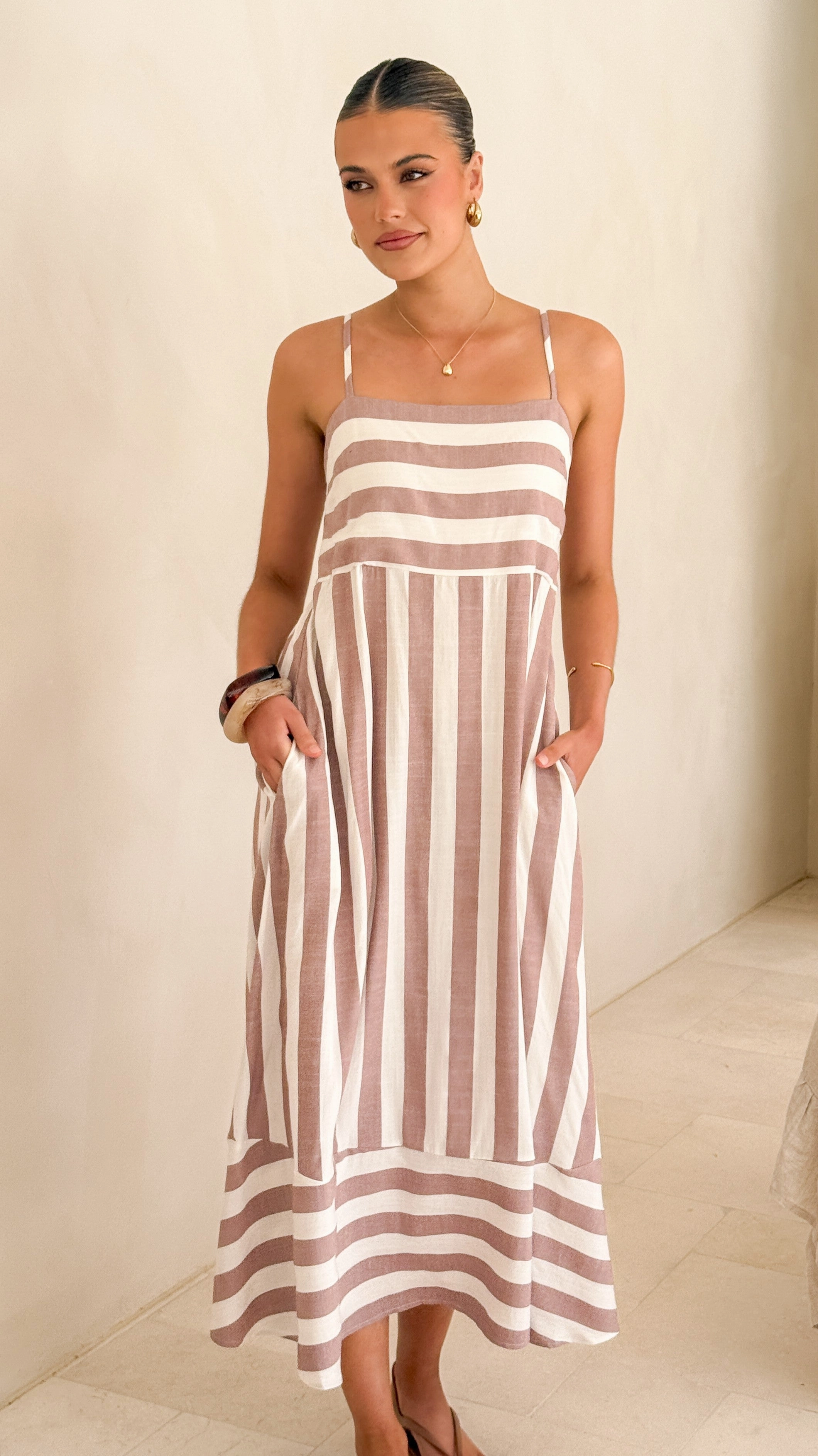 Comfy Fit Wear Baylee Midi Dress - Chocolate Stripe