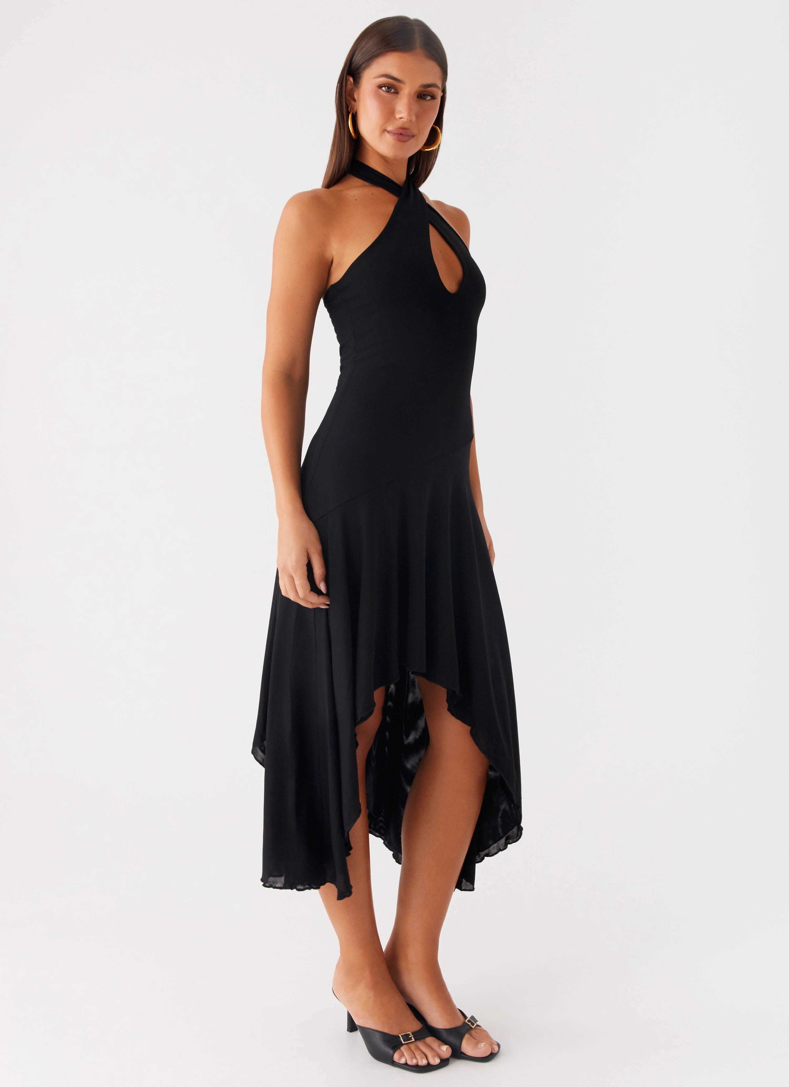 Cozy Energy Velvet Sky Midi Dress - Black