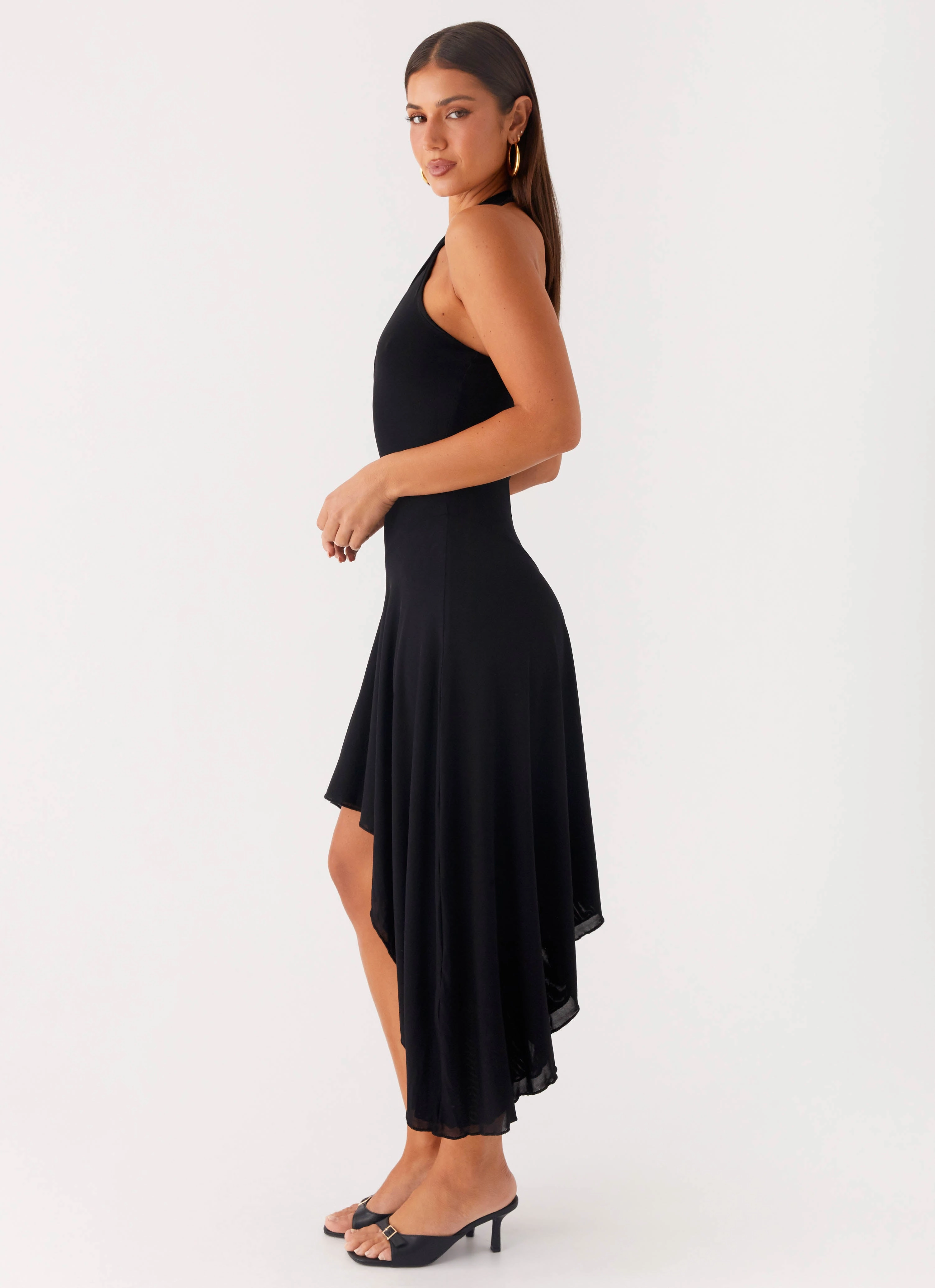 Satin Layers Contemporary Layer Velvet Sky Midi Dress - Black