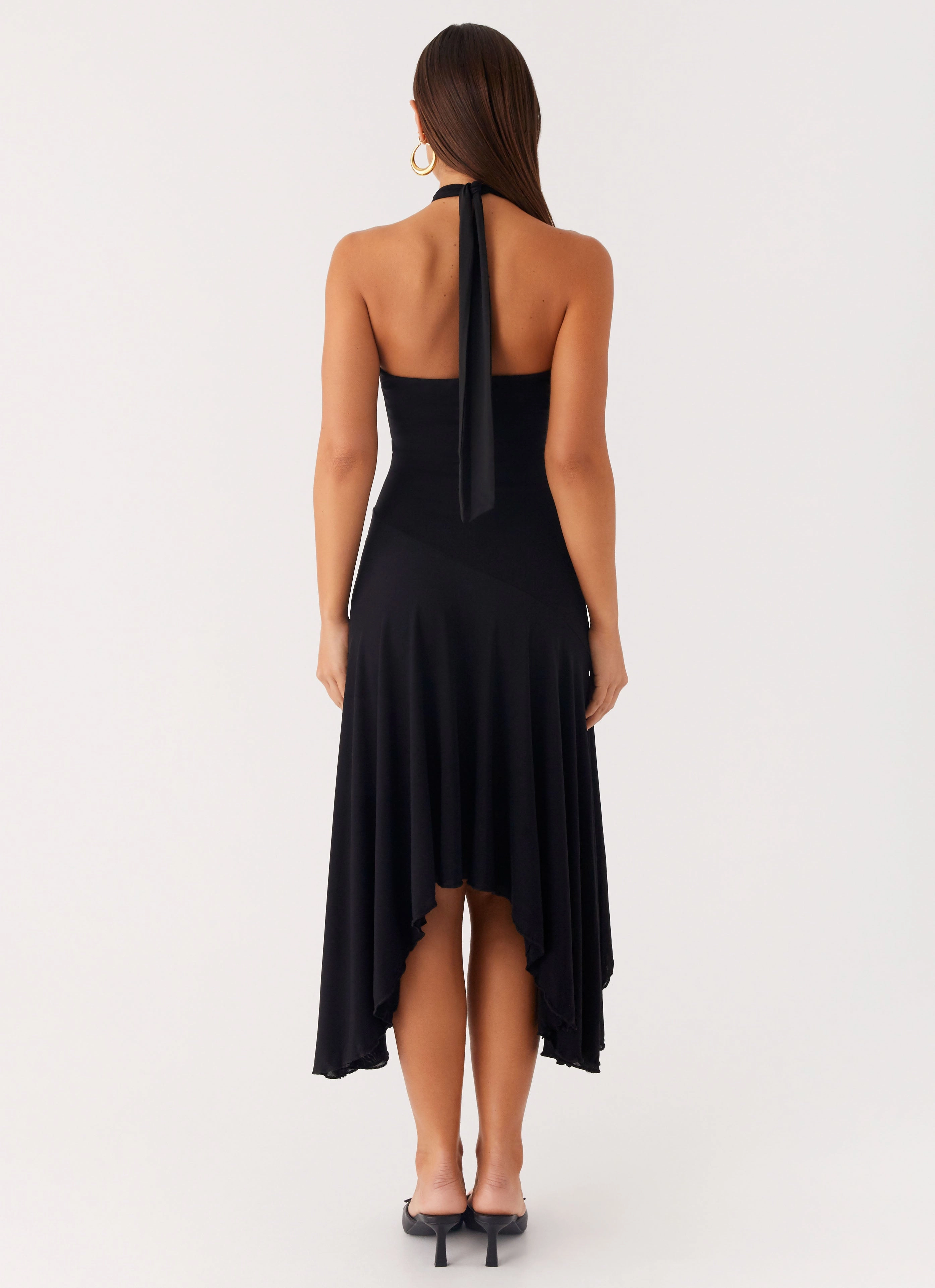 Velvet Sky Midi Dress - Black Casual Waist