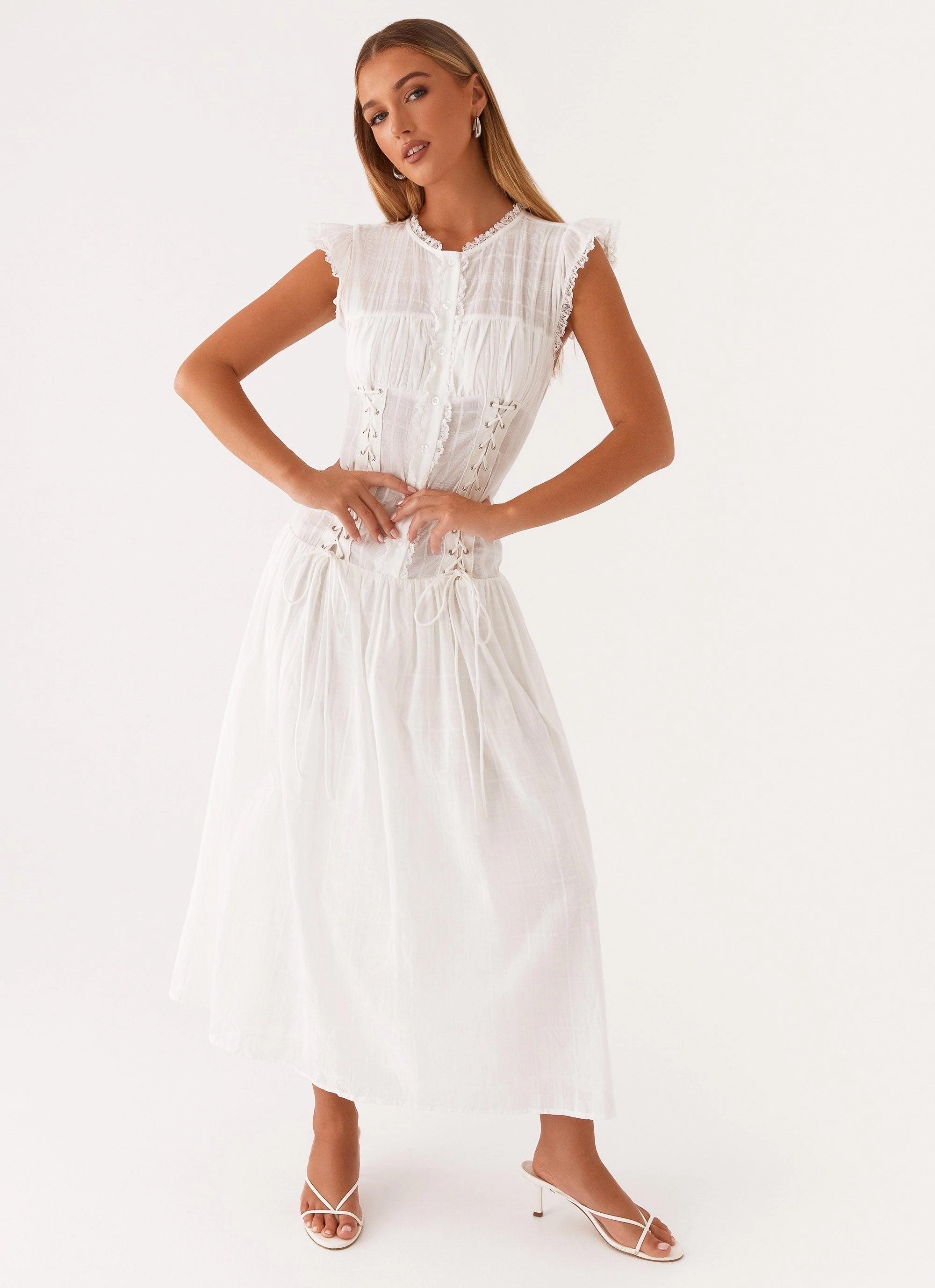 Genevieve Midi Dress - White Date night garden party
