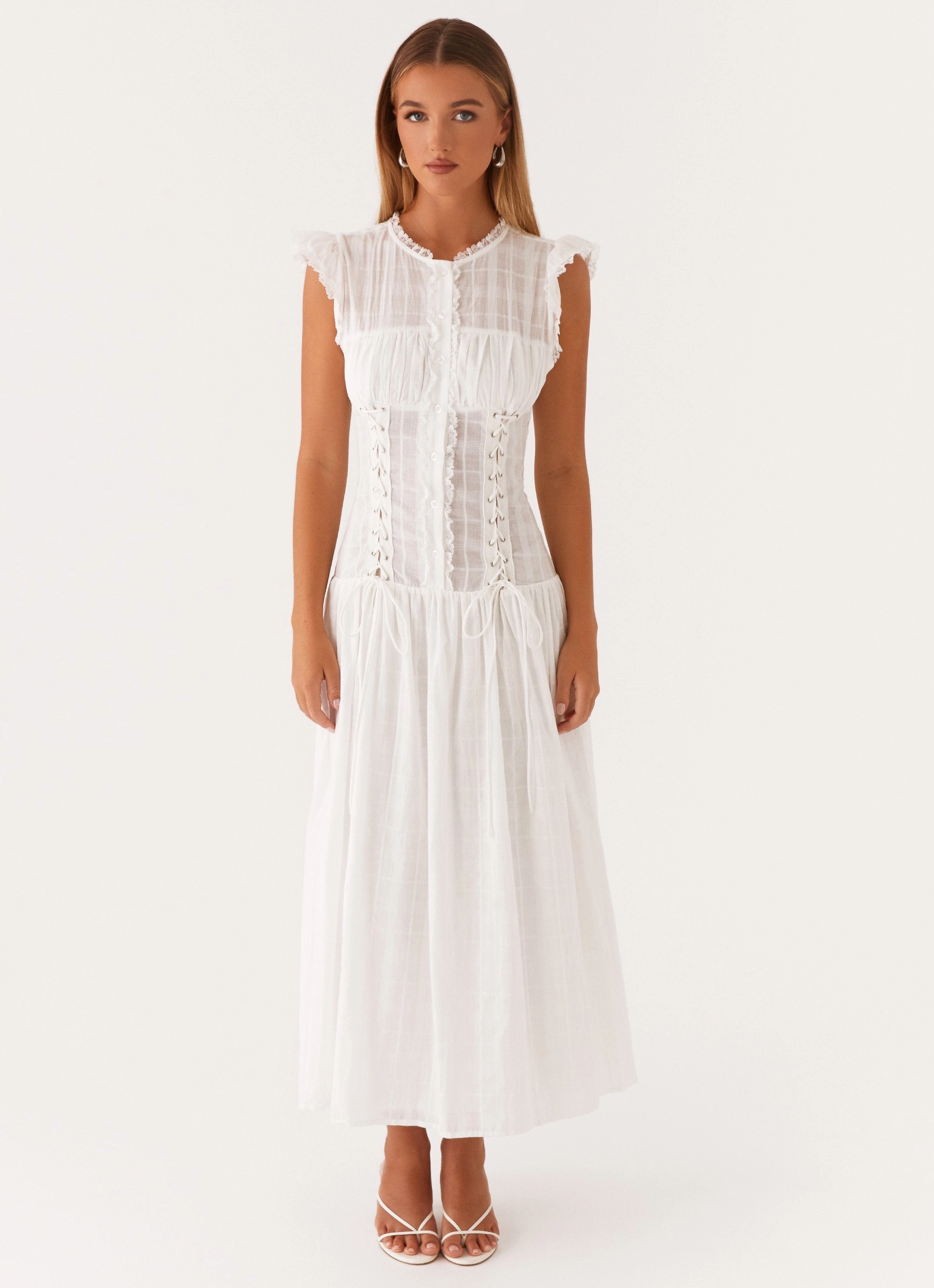 Genevieve Midi Dress - White Charming Design
