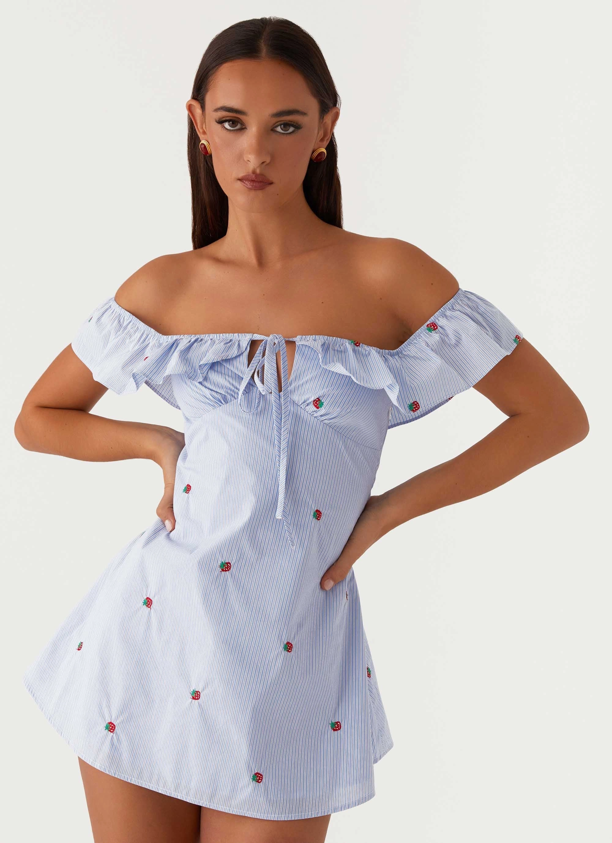 Texas Sun Linen Mini Dress - Blue Satin Touch Mixed Fabric