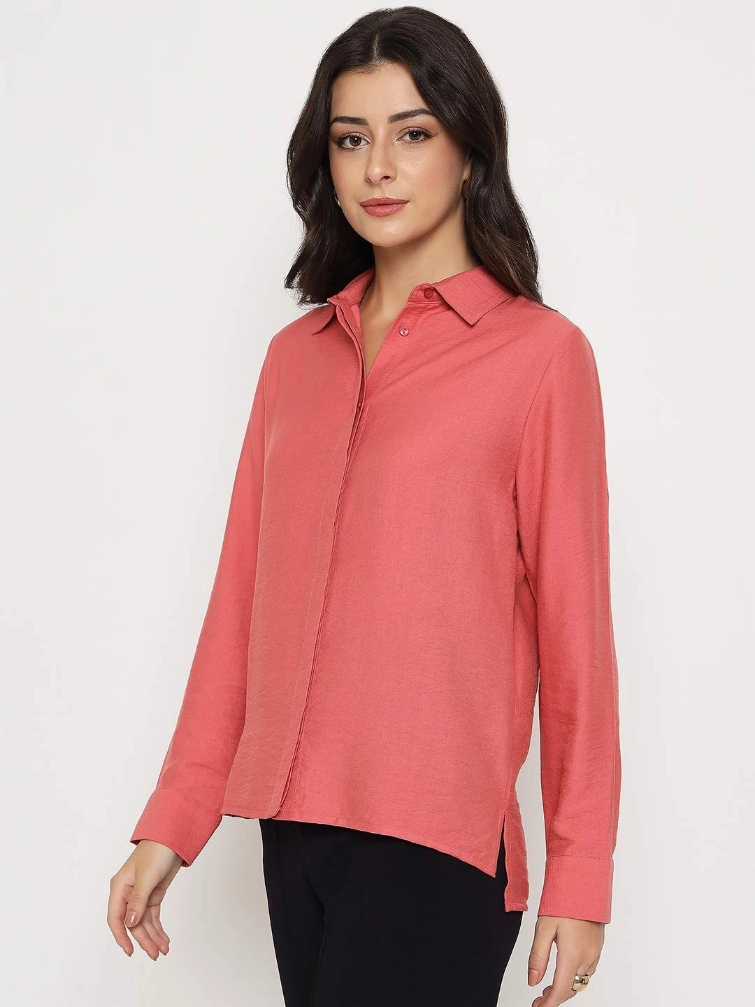 Casual Wear Active Layer Madame Textured Solid Brick Red Rayon Blend Shirt