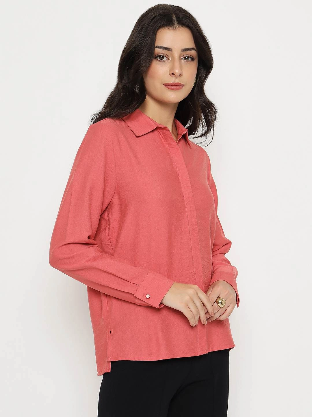 Breathable Cotton Madame Textured Solid Brick Red Rayon Blend Shirt