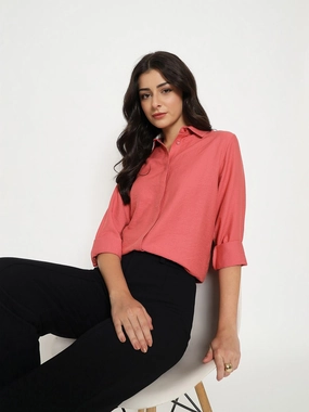 Comfy Fit Madame Textured Solid Brick Red Rayon Blend Shirt