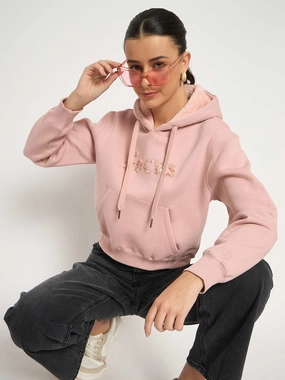 soft fit Madame Fleece Placement Printed Handwork Detailed Dusty Pink Sweatshirt