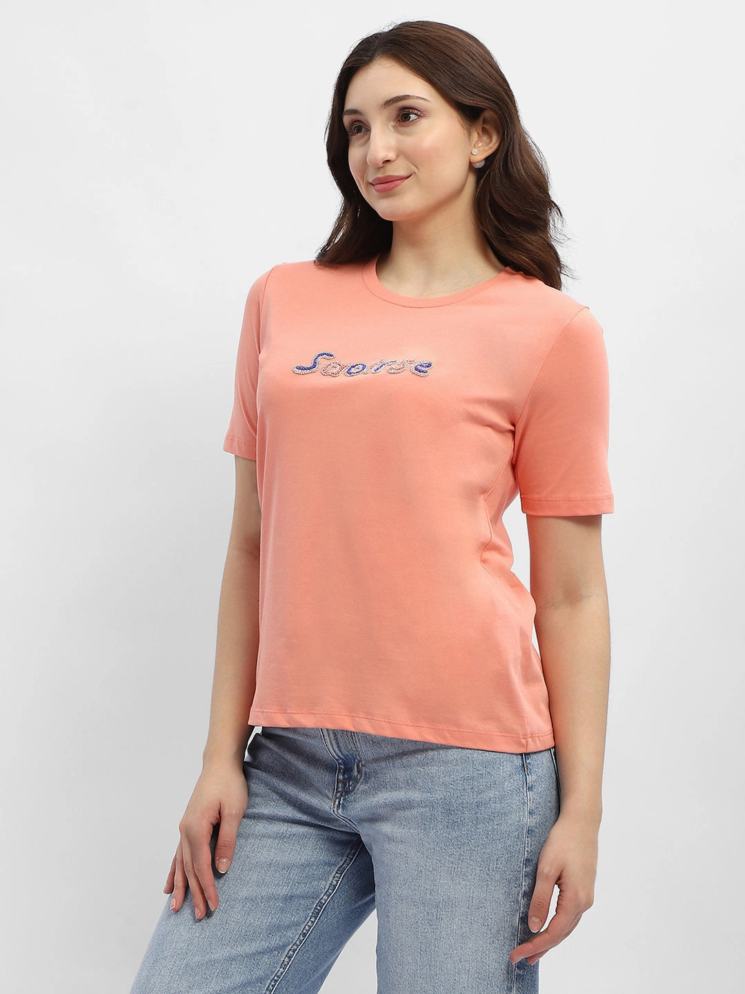 Madame Typography Salmon Cotton T-Shirt Customizable Holiday Outfit Style